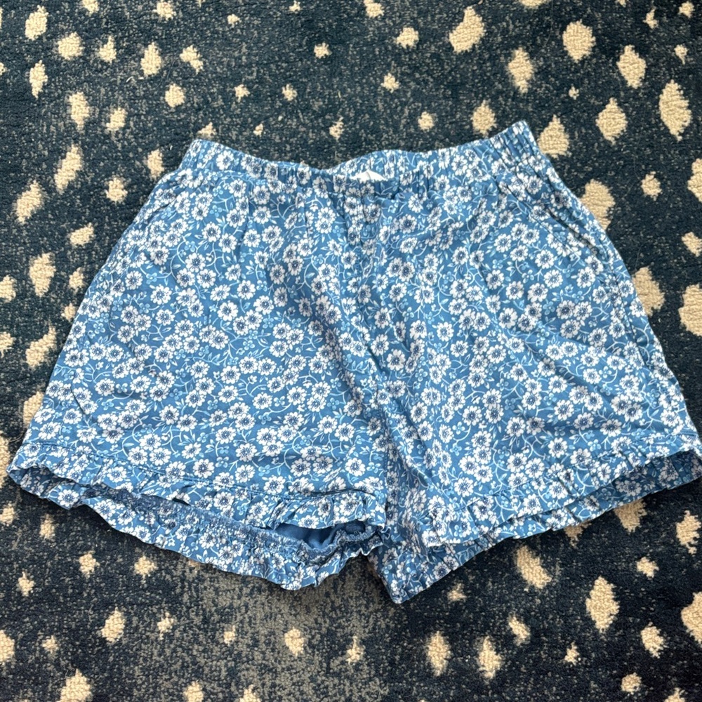 Minnow - Floral Blue Girls ruffle Shorts